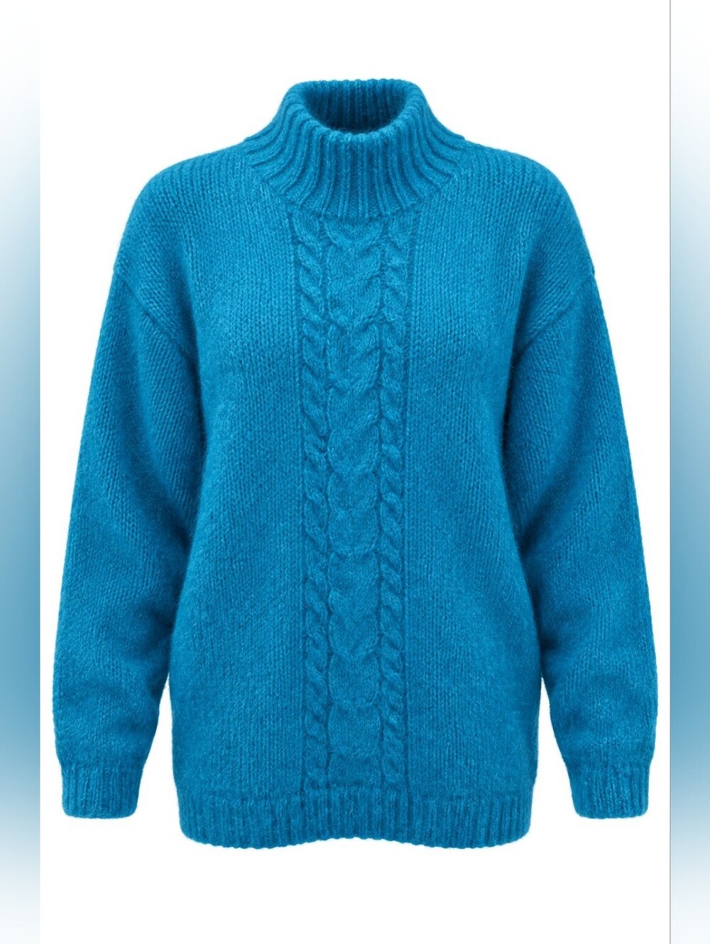 Vintage Ann Taylor Teal Blue Cable Knit Mohair Turtleneck Sweater Sz Medium